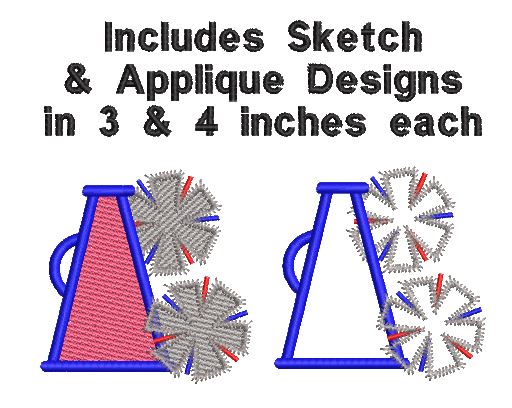Megaphone with Pom Poms Applique Embroidery Design