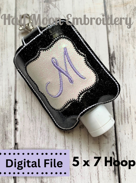 ITH Hand Sanitizer Holder snap tab embroidery design with monogram frame