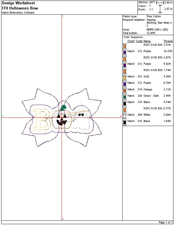 ITH Halloween Hair Bow Half Moon Embroidery