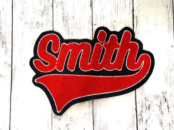 Chenille Name Letterman Jacket Patch with Swoosh