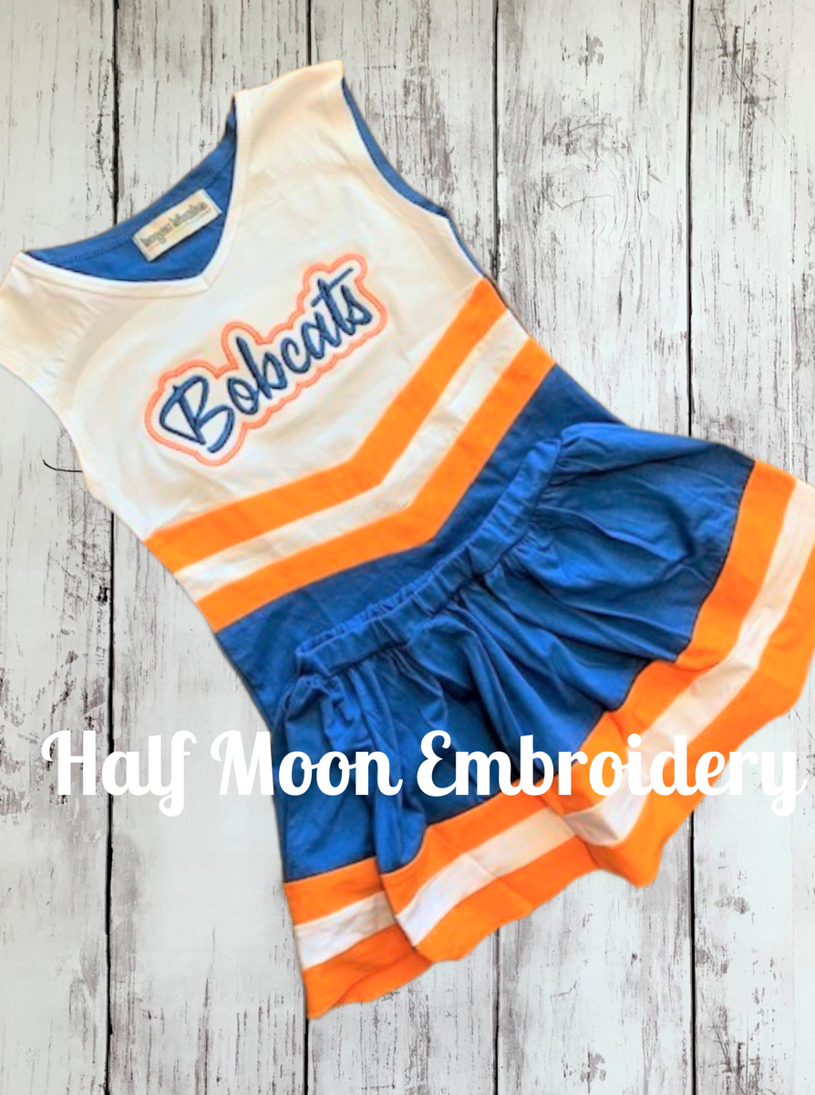 Half Moon Embroidery - Personalized Blue, Gold and White Cheer Uniform