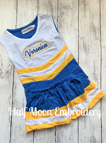 Personalized Blue, Gold & White Cheer Uniform