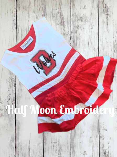 Personalized red & white cheer uniform