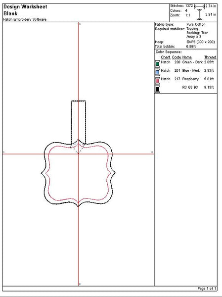 ITH Monogram snap tab embroidery design