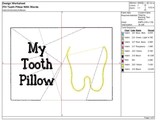 ITH Tooth Pillow Embroidery Design