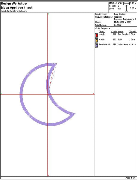 Half Moon Applique Embroidery Design