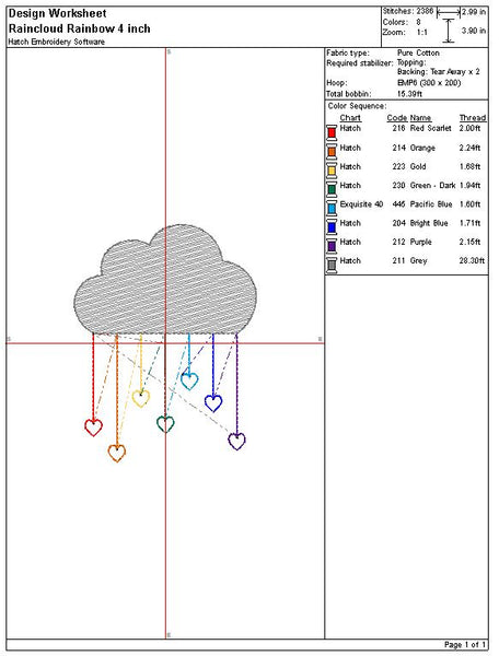 Raincloud Rainbow Embroidery Design