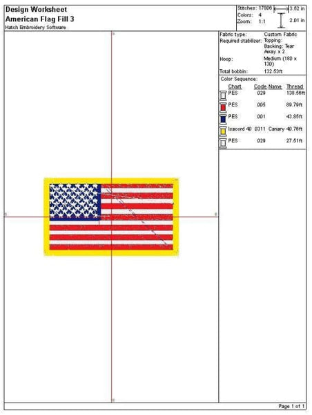 American Flag Applique Embroidery Design freeshipping - Half Moon Embroidery