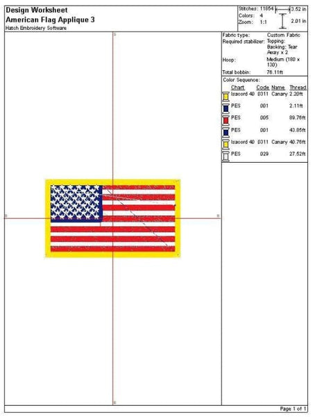 American Flag Applique Embroidery Design freeshipping - Half Moon Embroidery