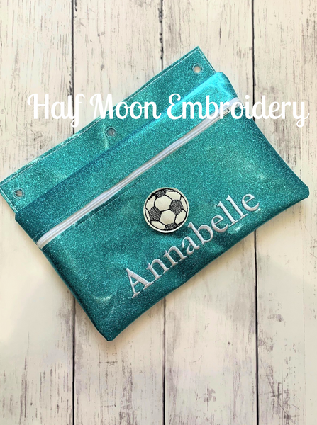 Personalized Aqua Glitter Pencil Bag