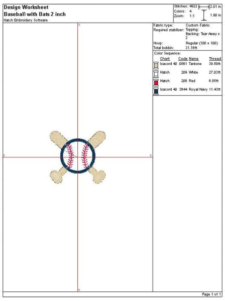 Baseball with Bats Embroidery Design