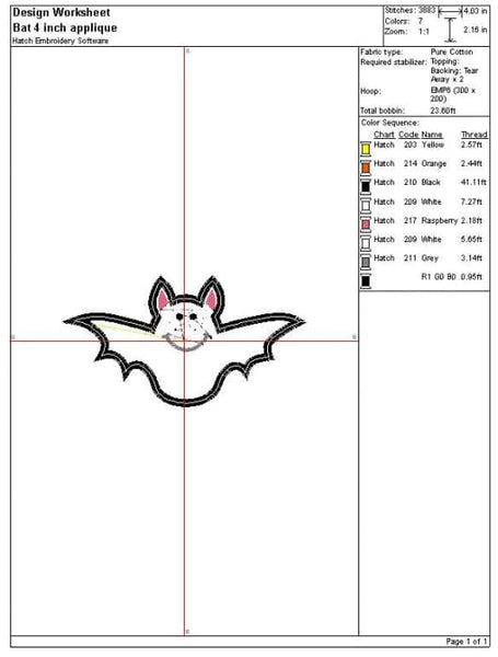 Halloween Bat Applique Embroidery Design