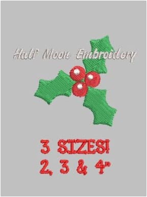 Christmas Holly Embroidery Design