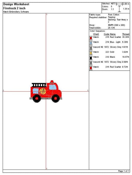 Fire Truck Embroidery Design freeshipping - Half Moon Embroidery