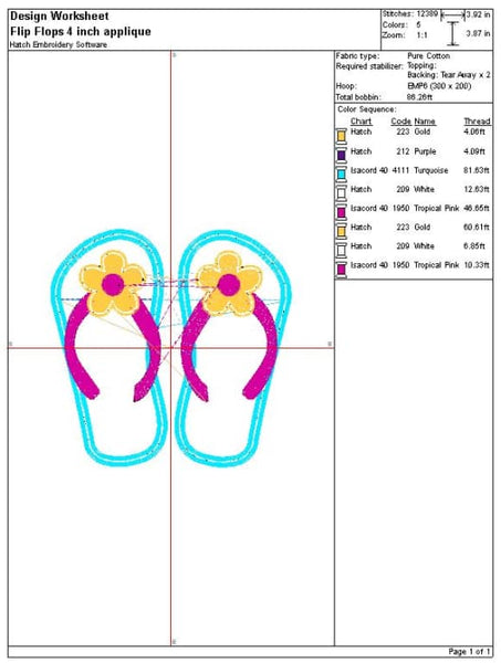 Flip Flops Applique Embroidery Design