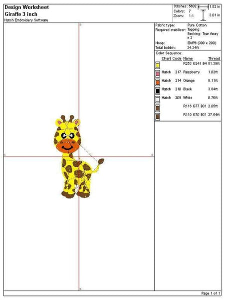 Giraffe Embroidery Design freeshipping - Half Moon Embroidery