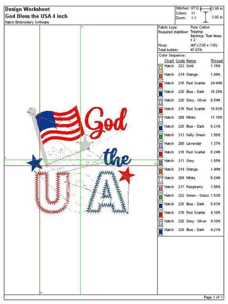 God Bless the USA Embroidery Design