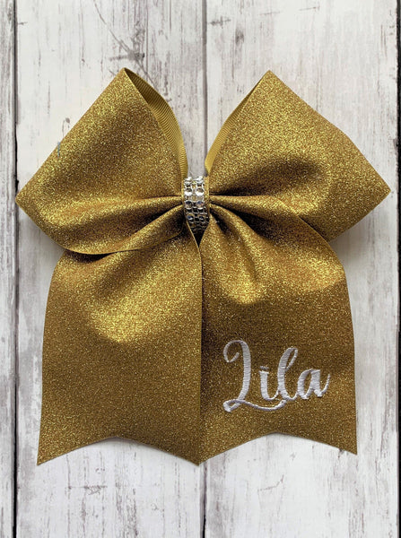 Personalized Shiner Comanche Gold Glitter Cheer Bow