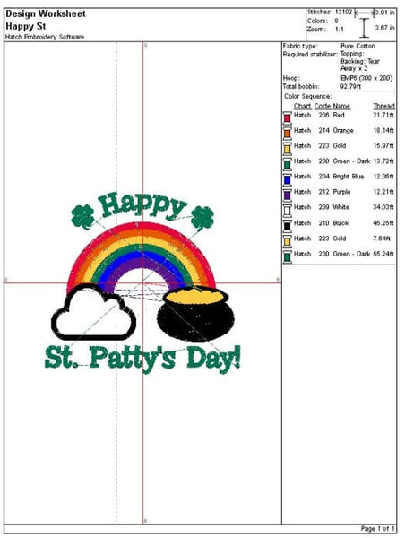 Happy St. Patrick's Day Embroidery Design freeshipping - Half Moon Embroidery