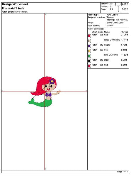 Mermaid Embroidery Design Color Chart