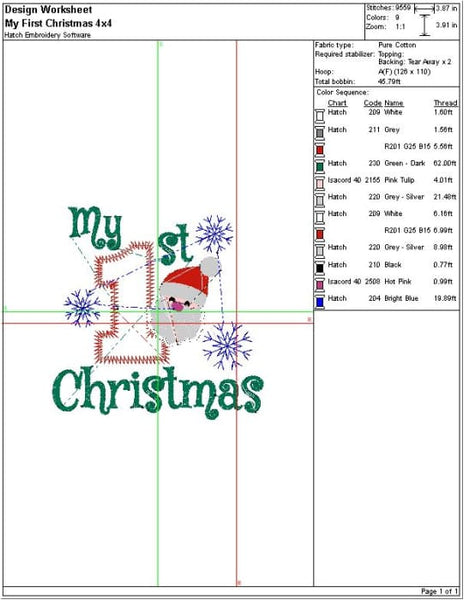 My First Christmas Embroidery Design