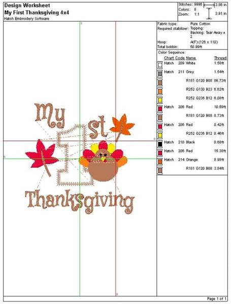 My First Thanksgiving Embroidery Design