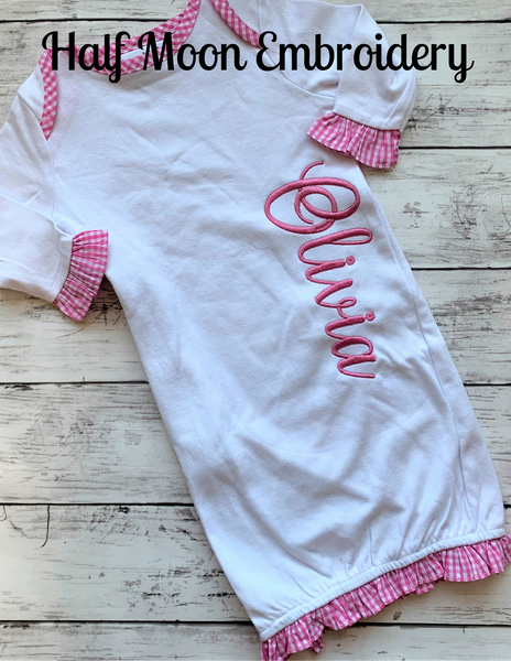 Personalized Pink Gingham Baby Gown