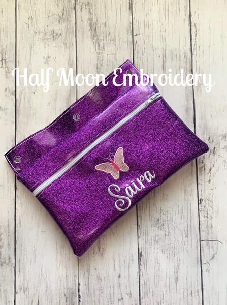 Personalized Purple Glitter Pencil Bag