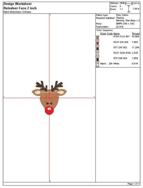 Reindeer Face Embroidery Design