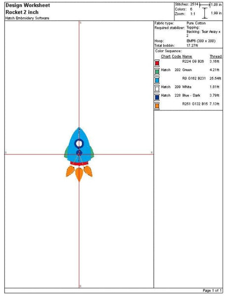 Rocket Ship Embroidery Design