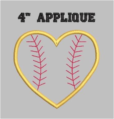 Softball Heart Applique Embroidery Design