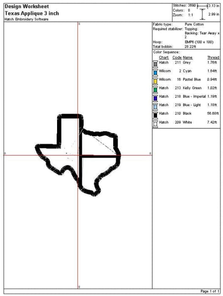 State of Texas Applique Embroidery Design