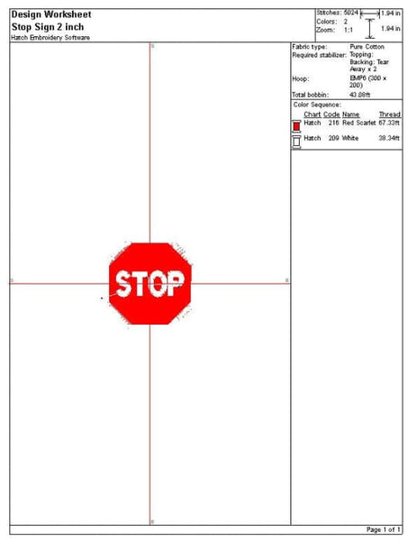 Stop Sign Embroidery Design
