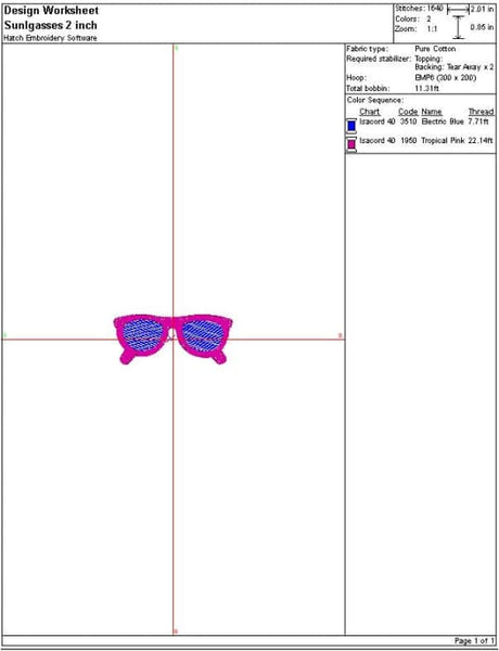 Sunglasses Embroidery Design