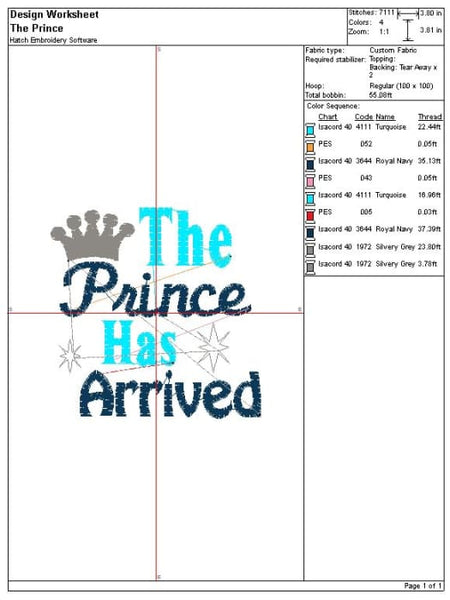 The Prince Has Arrived Embroidery Design