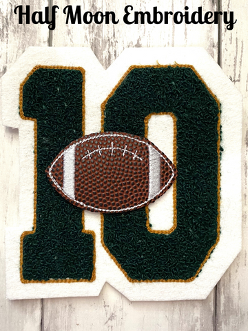 Number 10 with Football Chenille Letterman Jacket Patch