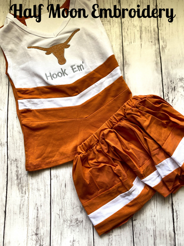 University of Texas UT Hook Em Horn Burnt Orange & White Girls Cheer Uniform