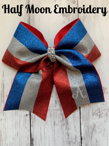 Red Silver Blue Glitter Cheer Bow