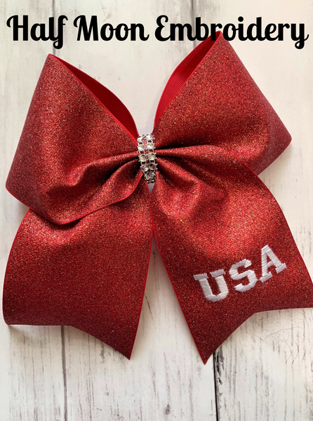 Personalized 4th of July Red Silver Blue Glitter Cheer Bow