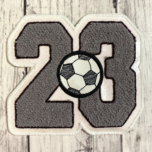 Chenille Jersey Number With Soccer Ball Letterman Jacket Patch