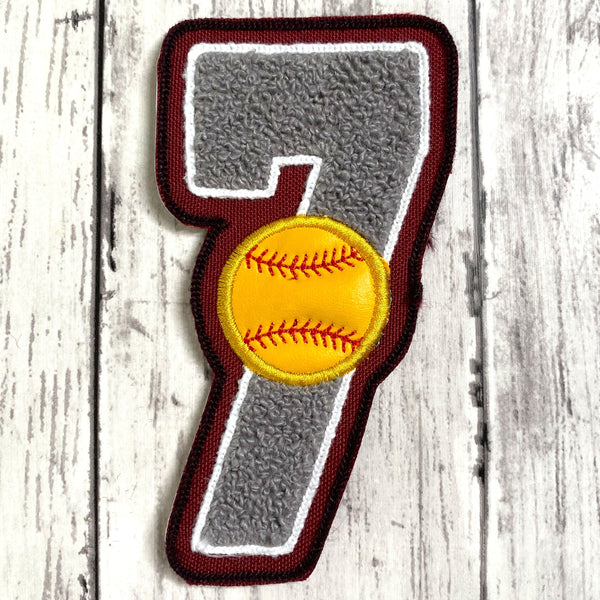 Chenille Jersey Number With Softball Letterman Jacket Patch