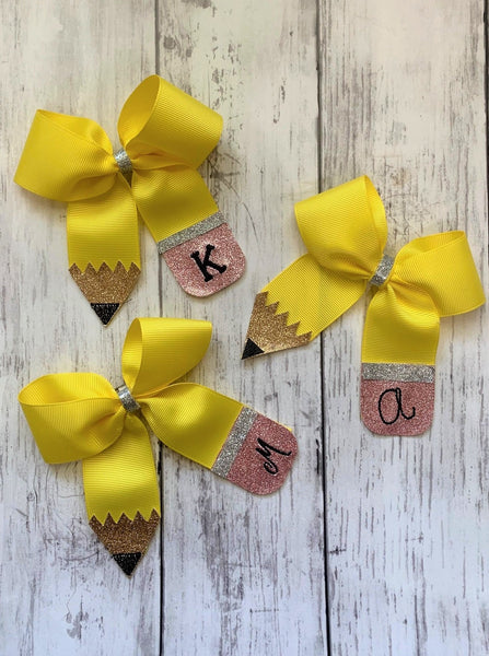 Personalized Pencil Girls Hair Bows