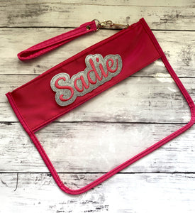 Personalized Hot Pink Clear Zipper Pouch