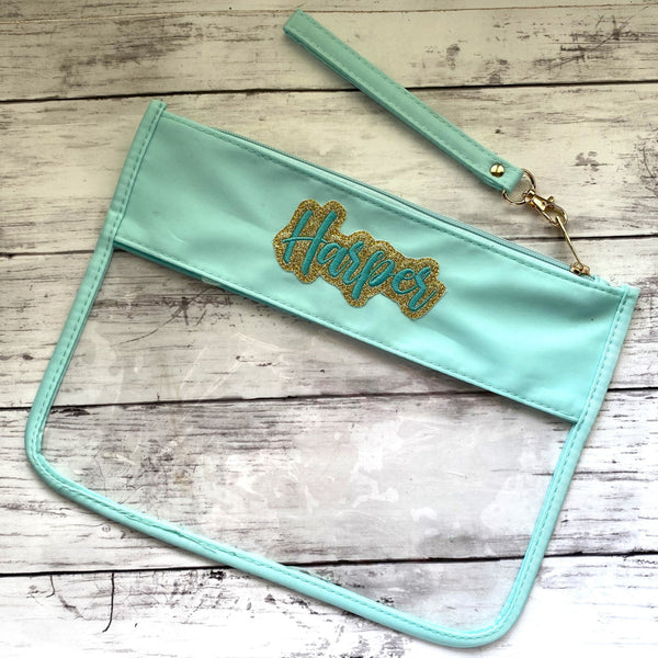 Personalized Mint Green Clear Zipper Pouch