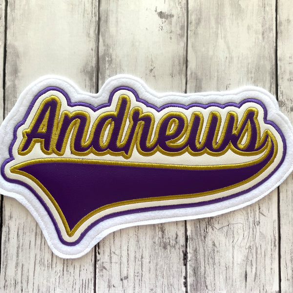 Vinyl Name Letterman Jacket Patch in With Large Tail