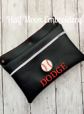 Personalized Black Pencil Bag with Baseball