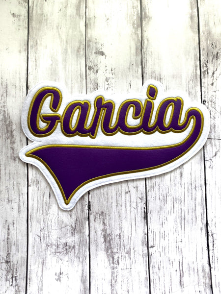 Vinyl Name Letterman Jacket Patch in With Large Tail