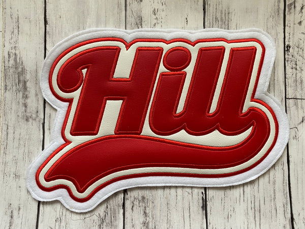 Vinyl Name Letterman Jacket Patch in With Small Tail