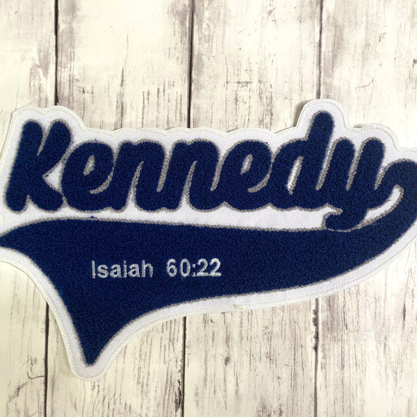 Chenille Name Letterman Jacket Patch with Tail