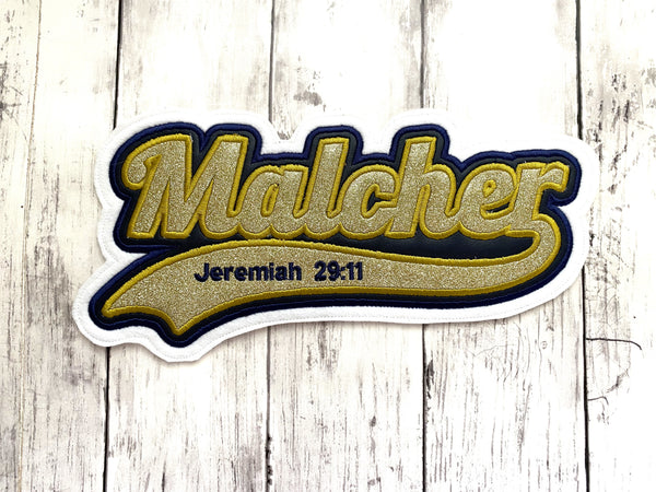 Vinyl Name Letterman Jacket Patch in With Small Tail
